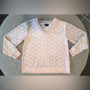 KATE SPADE NEW YORK  S/P Velvet Pink Polka Dots V-neck Long sleeve Top